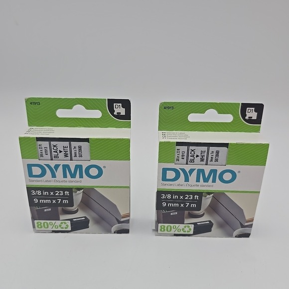 Dymo Other - Qty 2  Dymo D1 41913 Label Maker Tape 3/8" X 23' Black Refill Label Writer  NEW!
